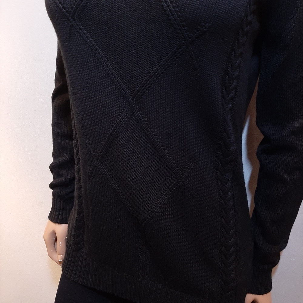 Haggar Cable Knit Scoop Neck Fitted Tunic Sweater Womens Size Small Black - Picture 3 of 10
